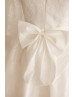 Long Sleeves Ivory Lace Taffeta Knee Length Wedding Flower Girl Dress